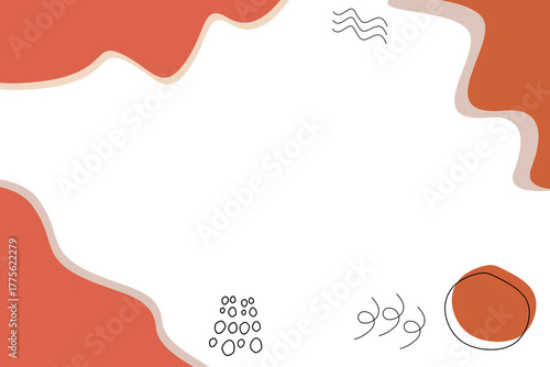 Abstract minimal background with terracotta and beige shapes. Modern boho design featuring wavy lines and hand-drawn elements, perfect for invitations, posters, or social media templates.
