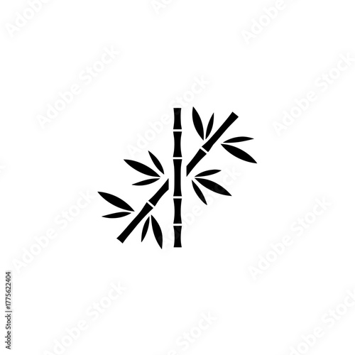 Illustration of bamboo stalks and leaves in black on transparent background silhouette