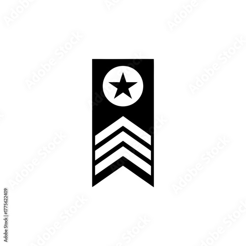 Black rank insignia with star and chevron stripes on transparent background silhouette