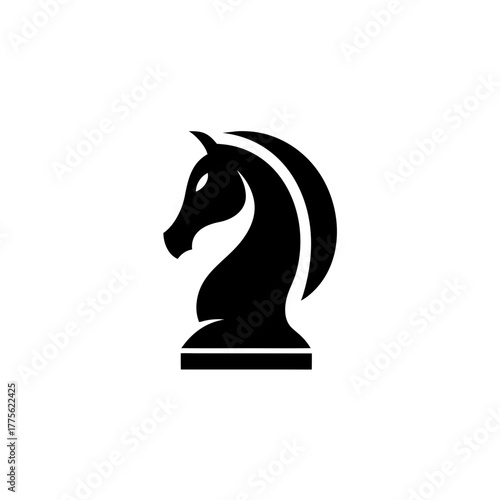 Illustration of a black chess knight piece profile on transparent background silhouette