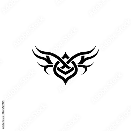 Abstract tribal design with curved lines and points on transparent background silhouette