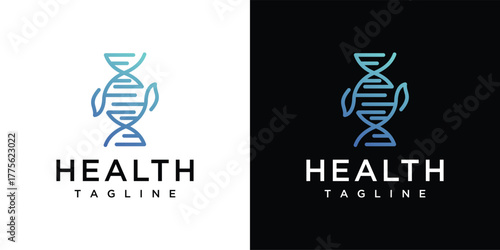 DNA health logo design template with leaves. DNA design logo icon