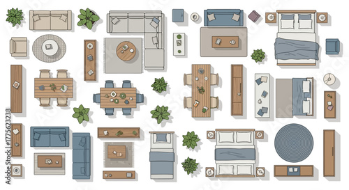 floor plan furniture top view a detailed arrangement of living and bedroom furniture ideal for interior design projects and space planning needs.