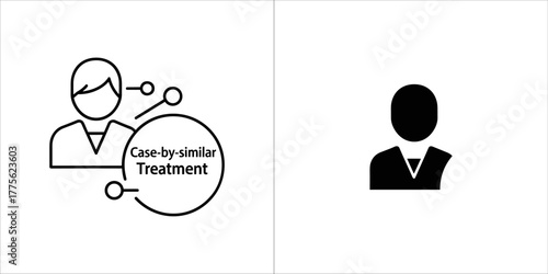 Case by similar treatment concept, showing two patient icons and a circular diagram with text