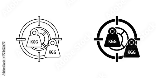 Target icon with weights labeled kgg inside, representing weight loss goal
