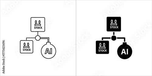 Artificial intelligence bomb connected to stock market icons, representing ai risk to stock market