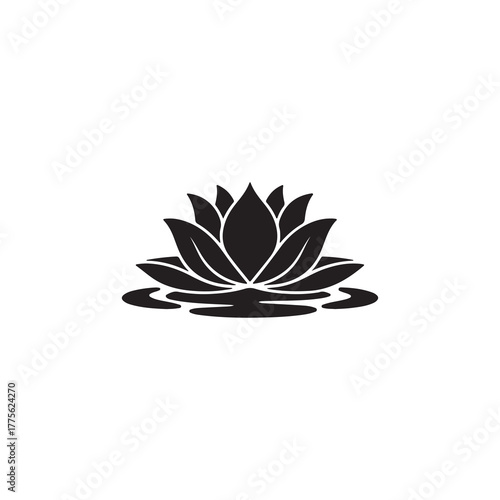 Minimalist Black and White Lotus Flower Vector Logo