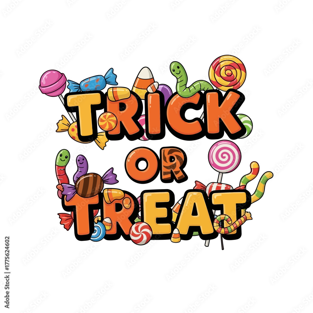Obraz premium Halloween Trick or Treat Candy Illustration Featuring Gummy Worms and Sweets