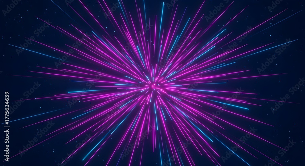 Fototapeta premium Neon light speed burst a hyperdrive jump through space creating a futuristic high-tech backdrop perfect for sci-fi themed visuals and innovation concepts.