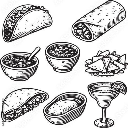 Hand-drawn Mexican Food Set Vintage