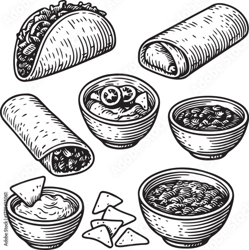 Hand-drawn Mexican Food Set Vintage