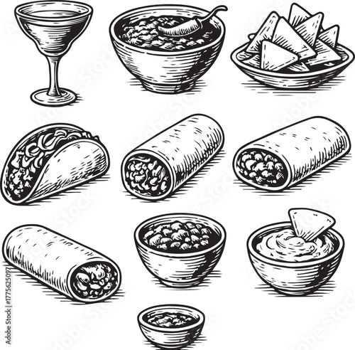 Hand-drawn Mexican Food Set Vintage
