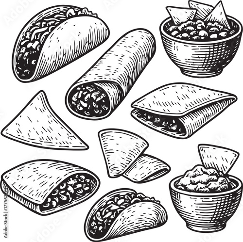 Hand-drawn Mexican Food Set Vintage