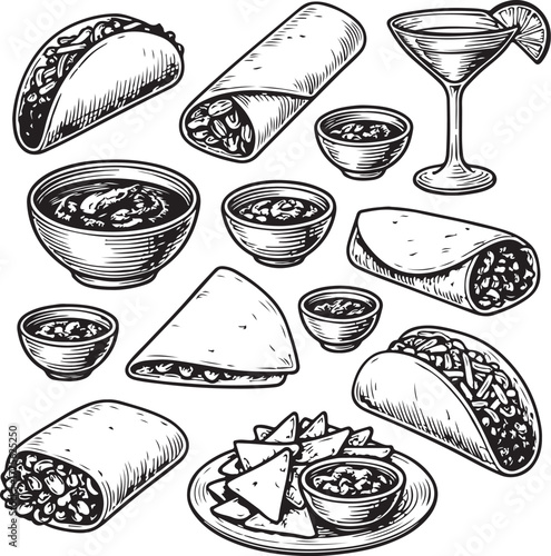 Hand-drawn Mexican Food Set Vintage