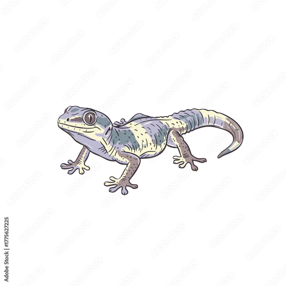 Fototapeta premium Gecko illustration in soft colors on white background 