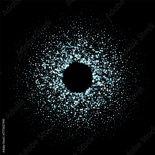 Round blue tinsel frame on black background. Vector illustration. Holiday card design. eps 10