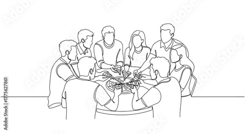 Group of friends sharing pizza around a table in a casual setting  