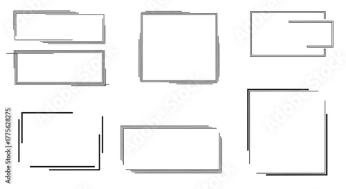 Arrangement of simple rectangular frames and lines on a white background
