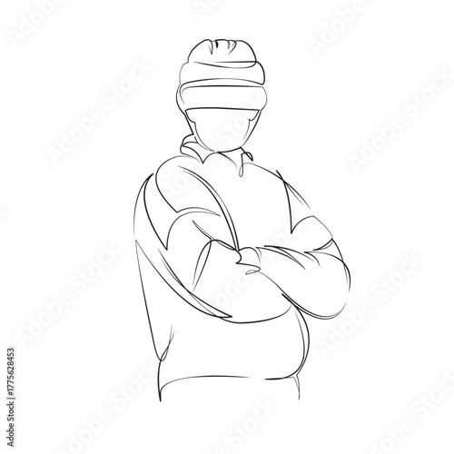 One continuous line drawing on white isolated background. Minimalism linear illustration. sport, person, hockey, player, helmet, ice, game, athlete, man, winter