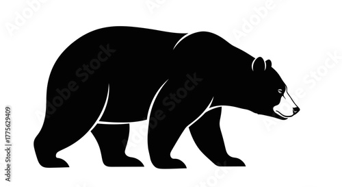Black bear silhouette walking, a simple vector illustration of a wild animal.