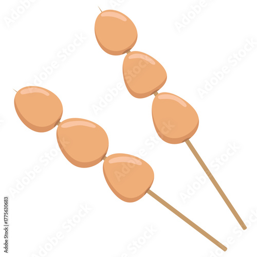 Vector illustration of Indonesian traditional street food from an angkringan stall, quail egg satay