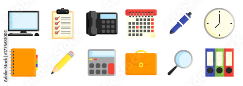 Office Tools Vector Set - Productivity Flat Icons