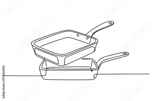 Continuous one line drawing baking pans. Kitchen appliances concept. Single line draw design. one line Icon drawing with white background