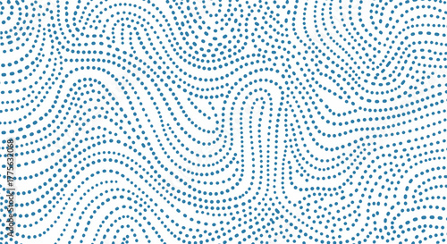Abstract pattern of wavy lines formed by small blue squares on a white background.