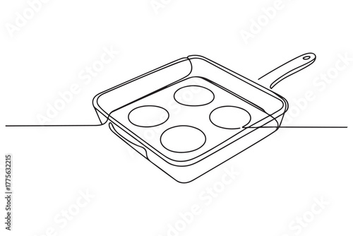 Continuous one line drawing baking pans. Kitchen appliances concept. Single line draw design. one line Icon drawing with white background