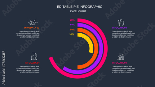 Editable Pie Chart Infographic Template with Data Sections and Percentage Indicators