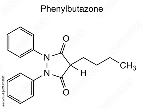 Phenylbutazone, chemical structure of phenylbutazone, drug substance