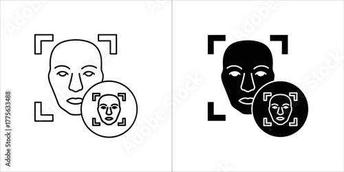 Facial recognition technology icon, face scanning and identification system