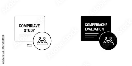 Two icons representing comparative study and evaluation with a crown symbol