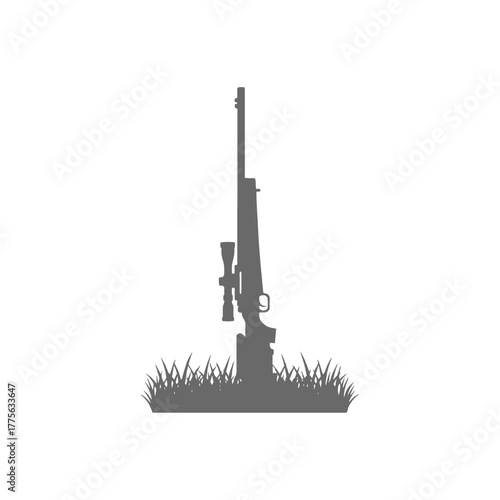 Rifle Silhouette in Grass Design Illustration