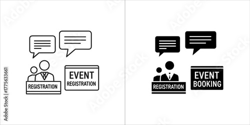 Event registration icon with speech bubbles