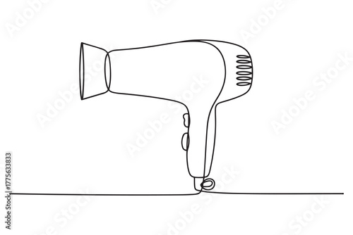 Single one line drawing hair dryer. Home appliances concept. Continuous line draw design. one line Icon drawing with white background