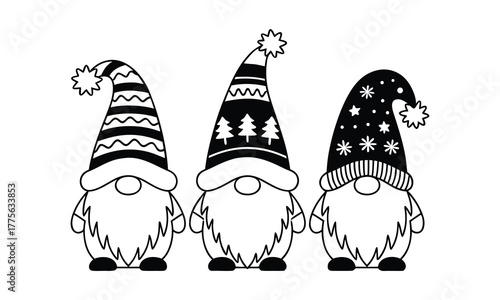 Christmas gnome silhouette bundle designed for Cricut and cutting machines. Ideal for vinyl crafts, mug prints, ornaments, T-shirt printing, card making, laser cutting, and holiday decorations.