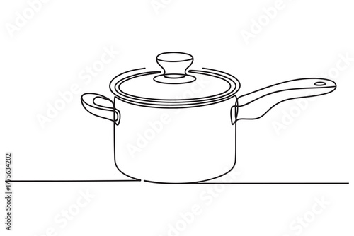 Continuous one line drawing pot. Kitchen appliances concept. Single line draw design. one line Icon drawing with white background