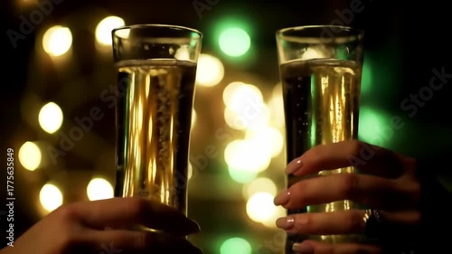 Celebrating New Years Eve with Sparkling Champagne Toast.