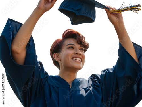 Portrait of a smiling graduate celebrating academic achievement and new beginnings transparent background