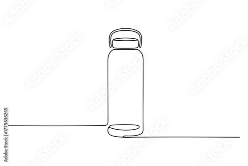 Continuous one line drawing thermos water bottle. Kitchen appliances concept. Single line draw design. one line Icon drawing with white background