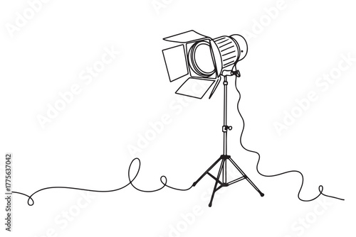 Continuous one line drawing soft box lighting. Video shooting tools concept. Single line draw design. one line Icon drawing with white background