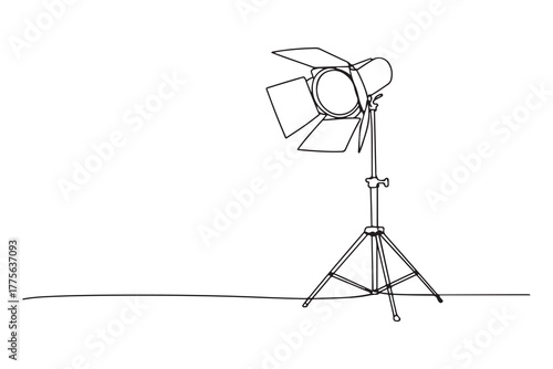 Continuous one line drawing soft box lighting. Video shooting tools concept. Single line draw design. one line Icon drawing with white background