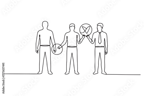 Continuous one line drawing Recruitment Process concept. Single line draw design. one line Icon drawing with white background