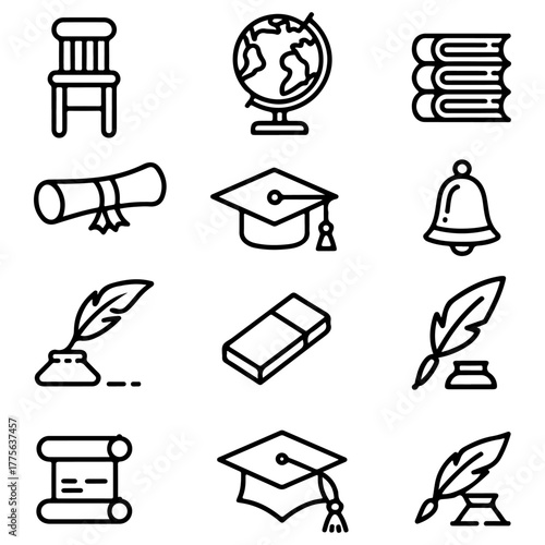 Collection of educational icons isolated on transparent background