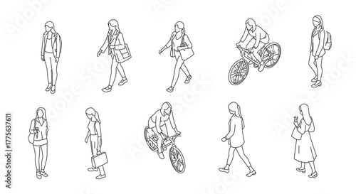 Women in plan view diverse group of women in various activities perfect for architectural drawings and urban planning illustrations.