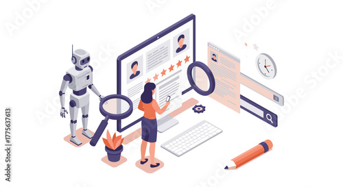 ai recruitment woman reviewing candidates online with ai assistance streamlining hiring processes for efficiency and modern hr solutions