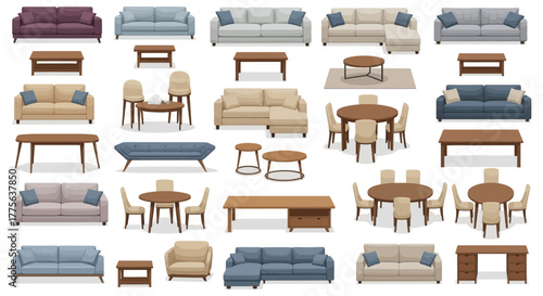 plan view furniture arrangement showing sofas tables and chairs for interior design layout in a room ideal for architects and interior designers