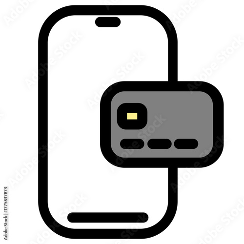 This vector icon depicts a smartphone with a credit card, representing mobile payments- Ideal for banking- finance- and technology projects. It's a simple- clean design perfect for apps and websites.