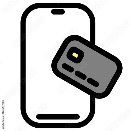 This vector icon depicts a credit card being used for a mobile payment transaction- ideal for apps and websites related to banking- finance- and online payments. It represents secure and convenient.